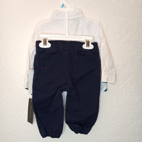 2pc Tommy Hilfiger long sleeve button-up shirt with navy blue pants for baby boy - Picture 14 of 15